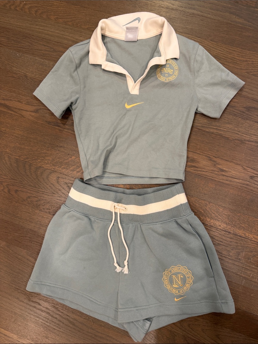 Nike Women's Pale Blue Cropped Polo & Drawstring Athletic Shorts Set